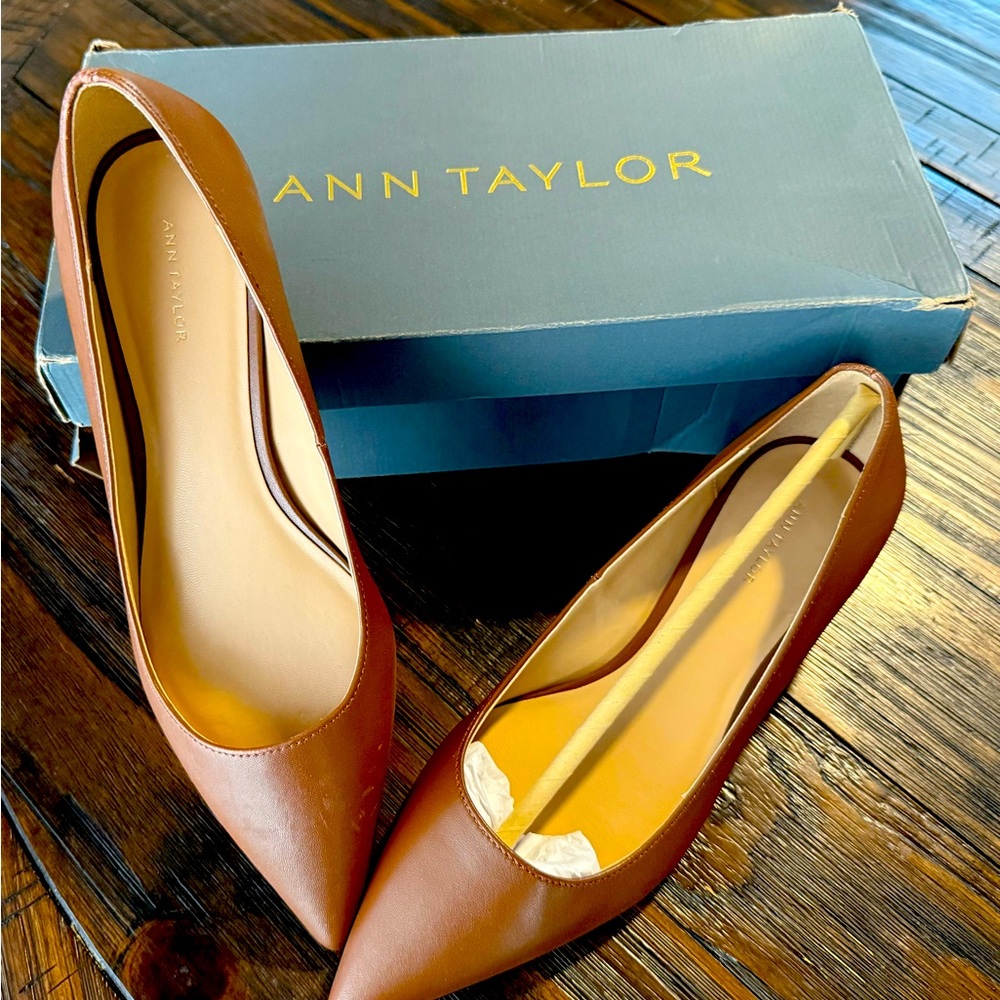 Ann Taylor Leather Pointy Toe Kitten Heel Pumps